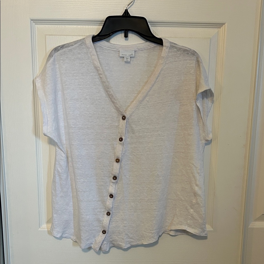 J. JILL Short Sleeve White Linen Henley Button-Down Shirt Women's Large